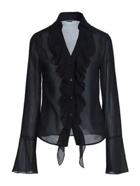 NWT 8 By Yoox Black Ruffled Chiffon Size 44 (US8/10)Italian Blouse